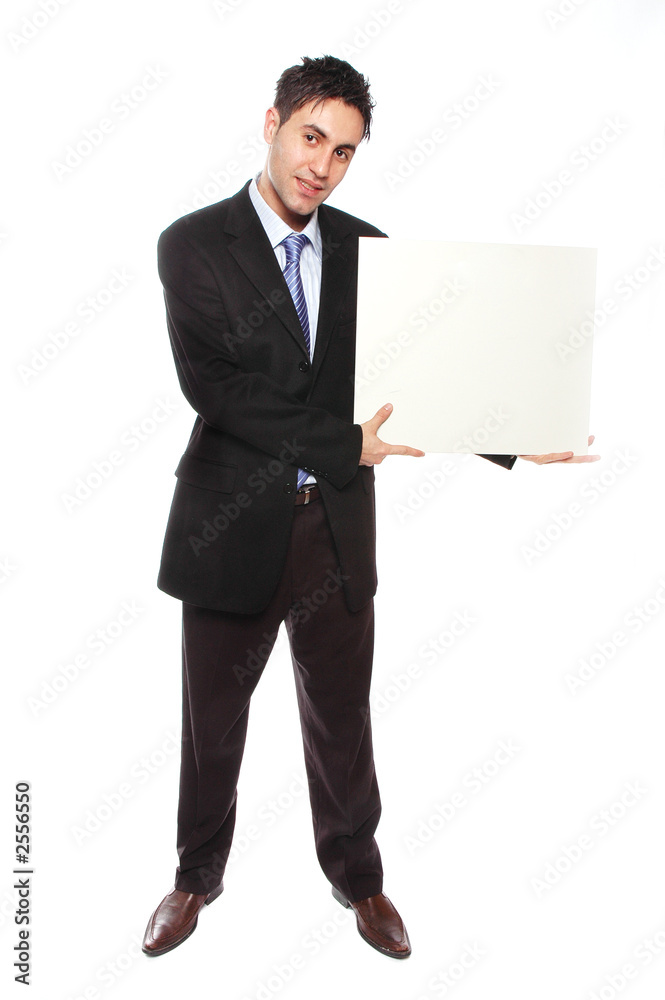 successful businessman and blank cardboard successful businessman and blank cardboard