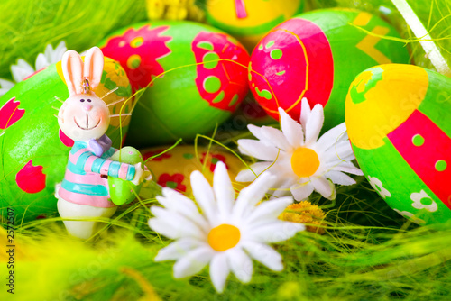 easter bunny and colorful painted eggs