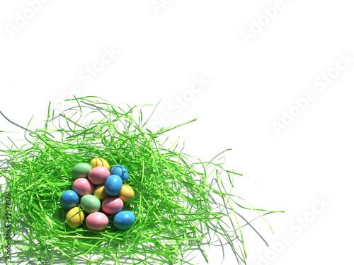 colored easter eggs in grass