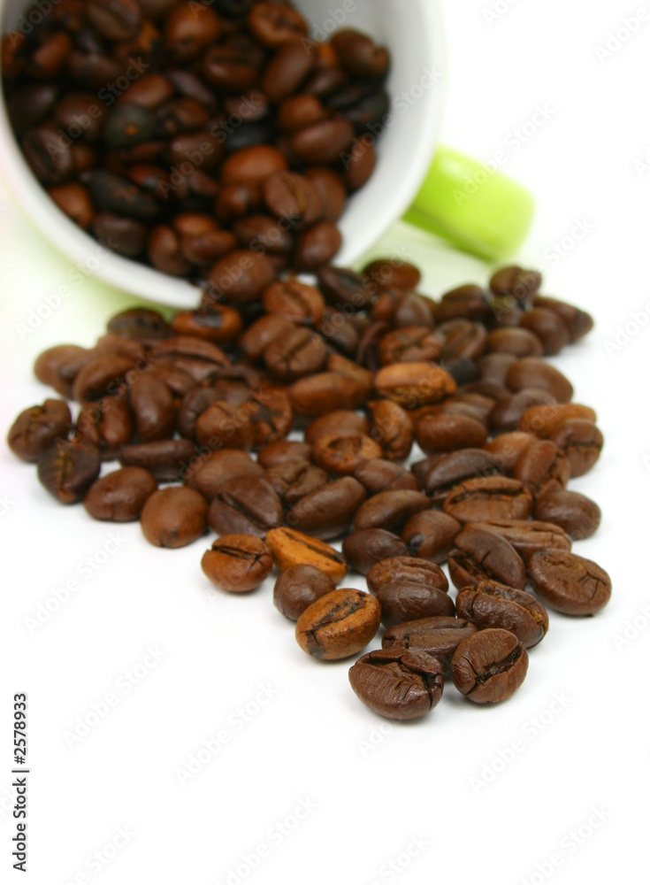 coffee beans cup on white background