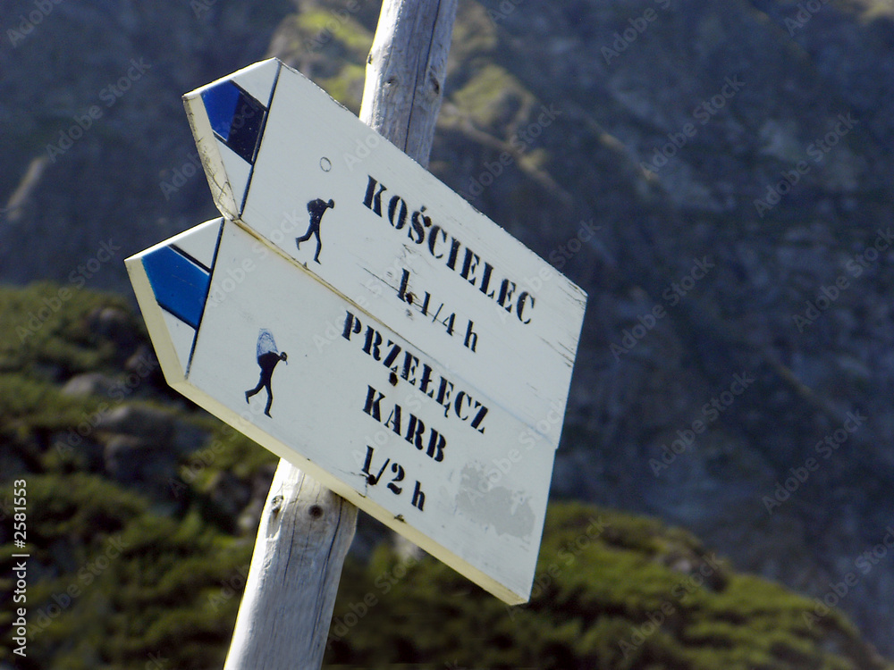 tourist signs in the mountains