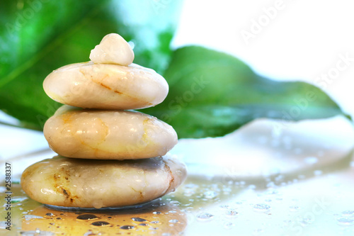 spa stones with leaves