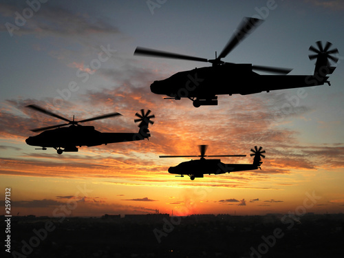 silhouette of helicopters