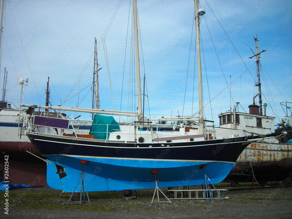sailboat in drydock
