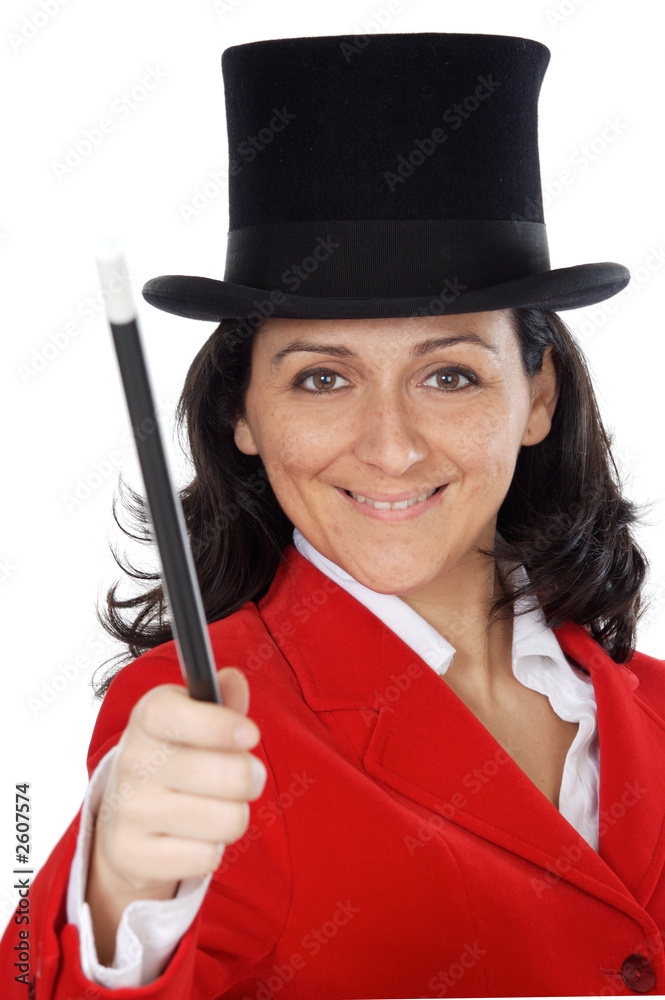 attractive business woman with a magic wand and hat attractive business woman with a magic wand and hat