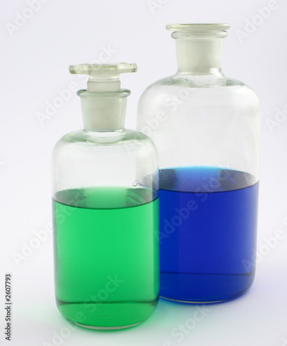 laboratory liquids in bottles