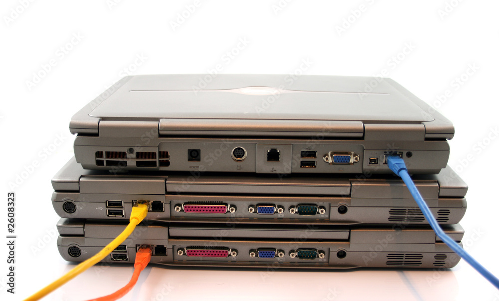 3 laptops with network cables 3 laptops with network cables