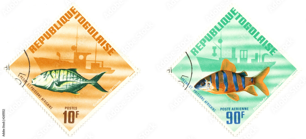 exotic fish on post stamps