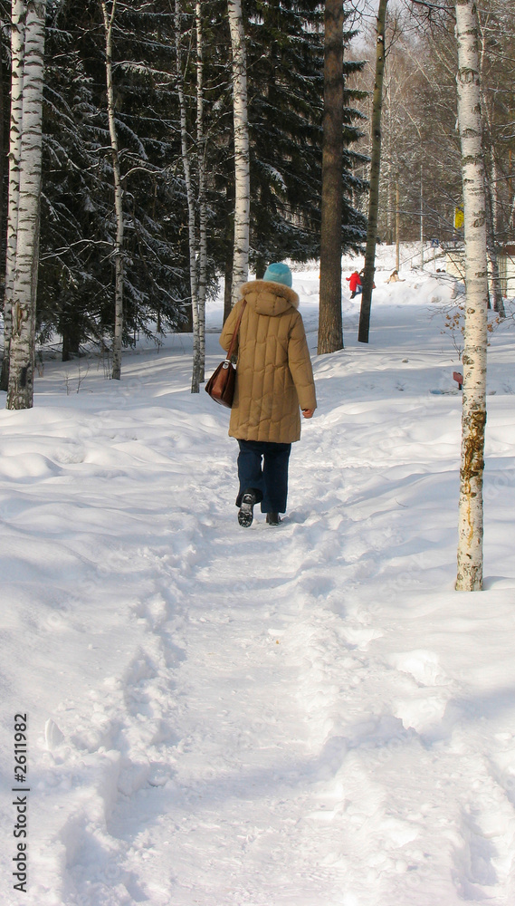 woman on the winter path