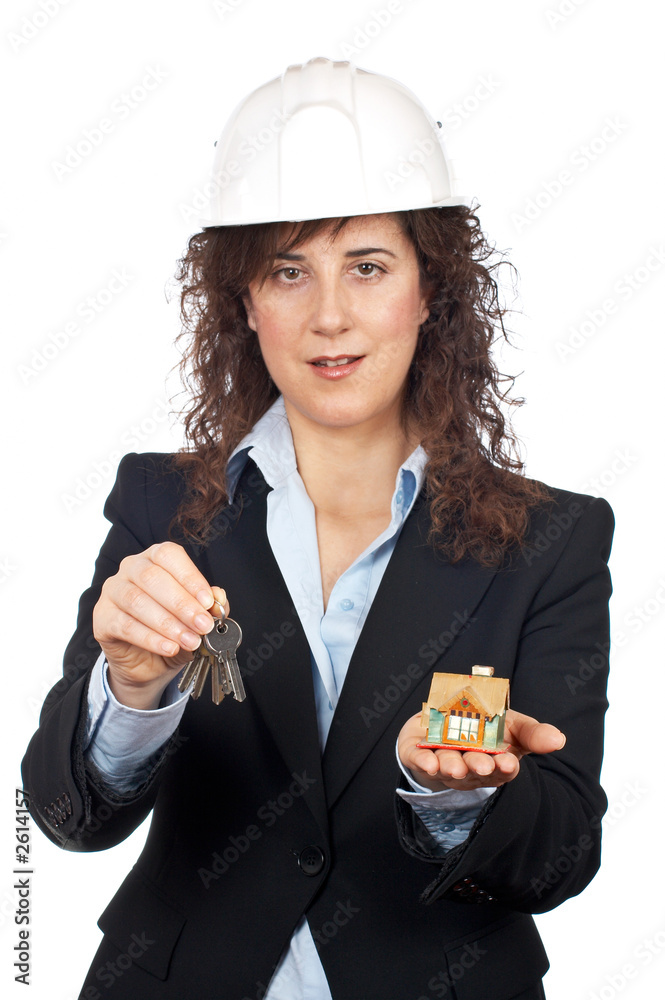 female architect holding the keys and the house female architect holding the keys and the house