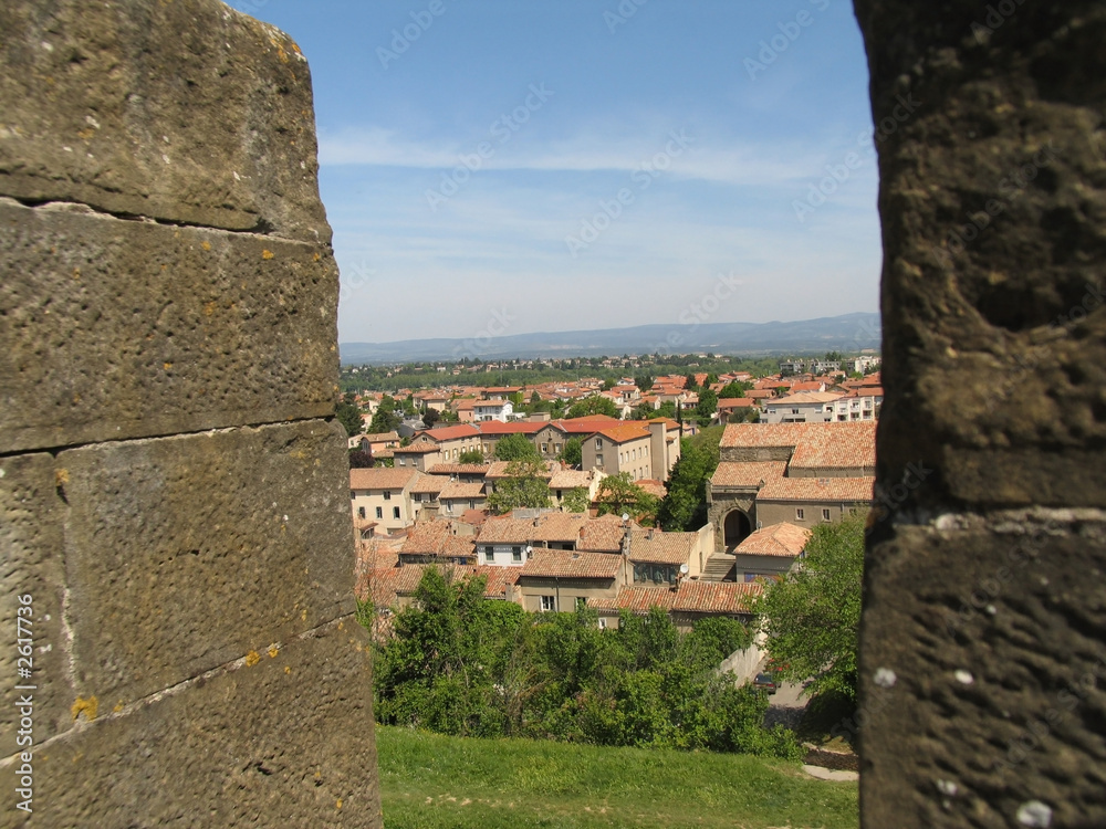 carcassonne. a view of the village from the castle