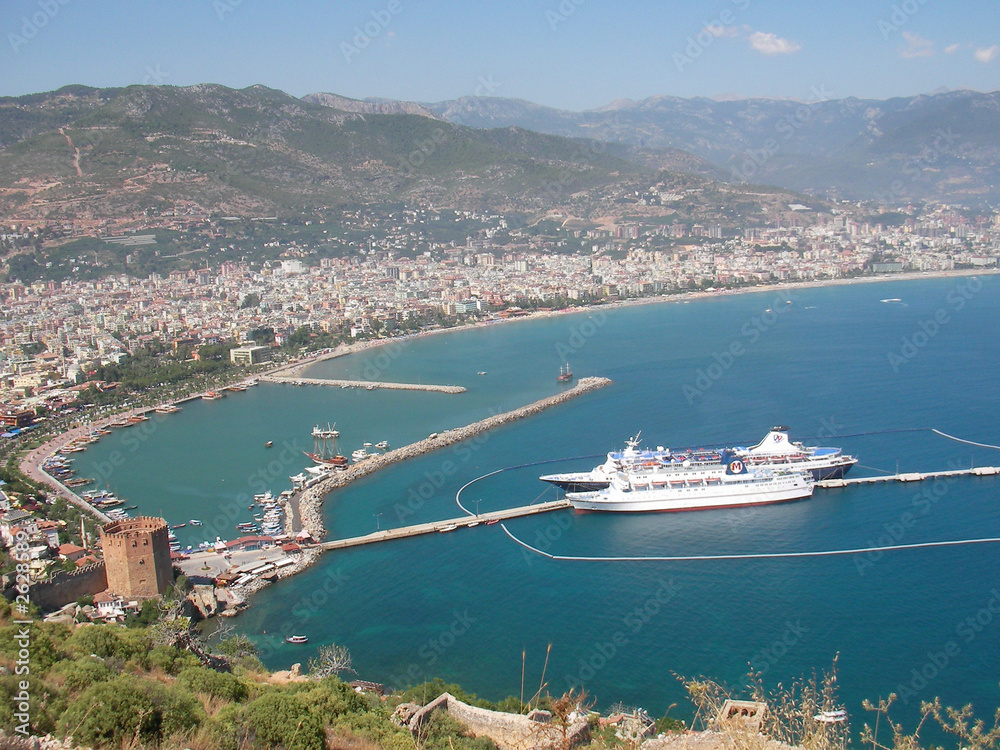 alanya, turkey. town and sea vew from mountain.
