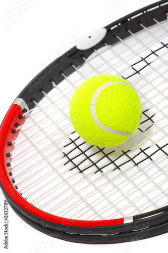 tennis racket with a ball on a white background. © Andrei Armiagov
