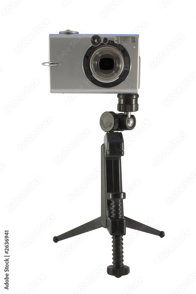 compact camera on tripod
