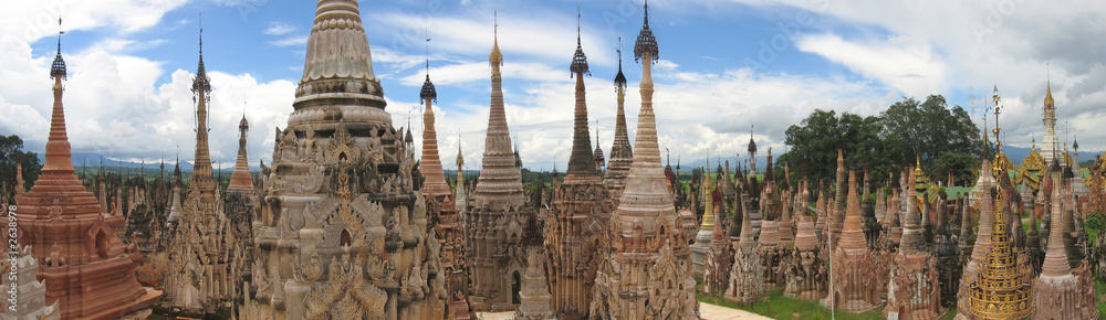sacred buddhist site of kakku, inle lake, myanmar, panorama