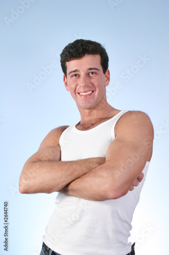 smile man in underwaist photo
