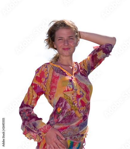 blonde woman in white background