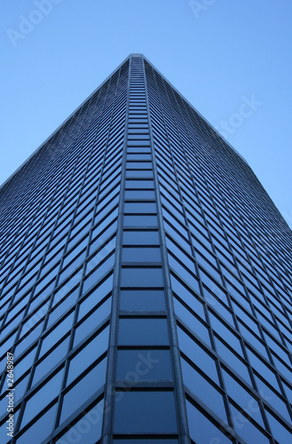 angle view of a glass-windowed skyscraper