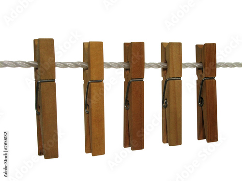 wooden clothespins on a clothes line (+ clipping path)