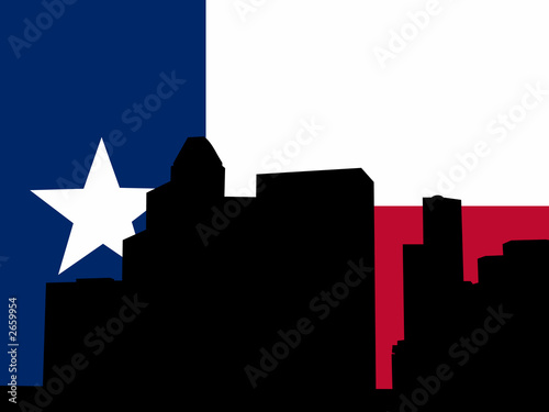 houston skyline and texan flag illustration