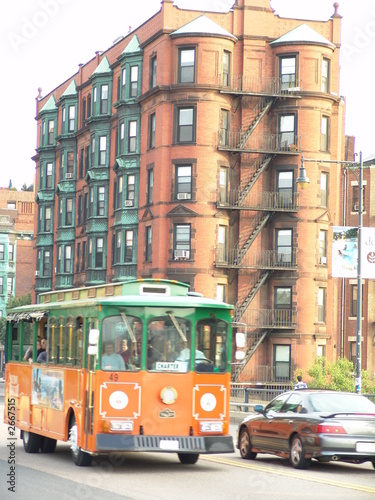 old boston with a street car and vintage brick bui