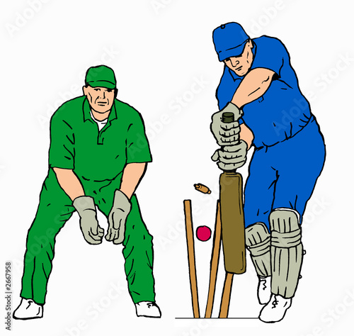 cricket batsman with wicket keeper photo