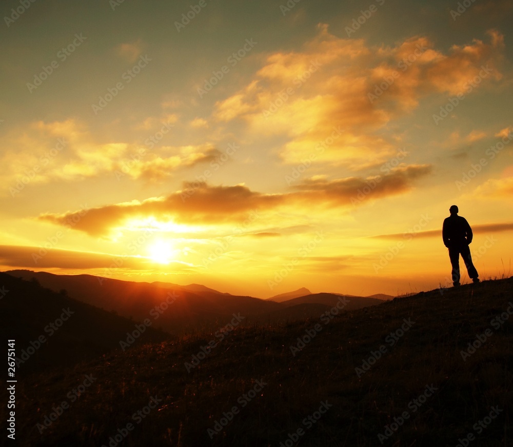 man silhouette on sunset