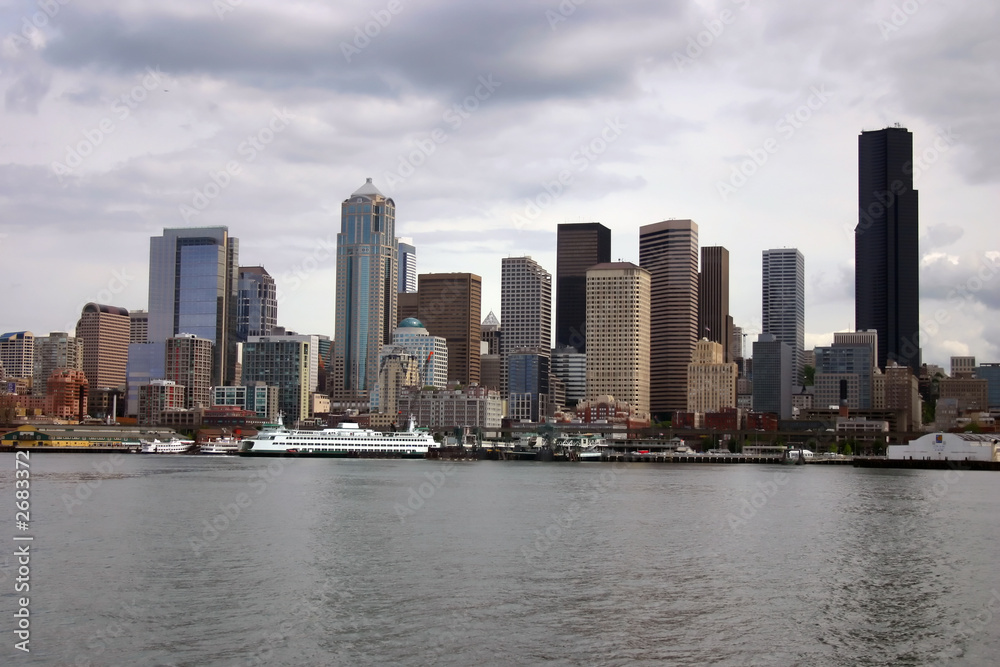 Obraz premium seattle skyline with ferry