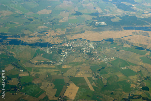 aerial view - city, fields and river