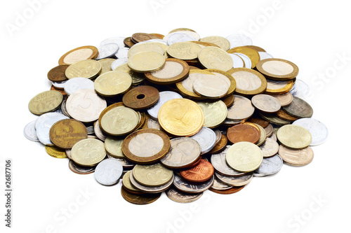 heaps of coins  isolated on white 