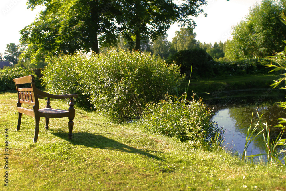 bench by a pond