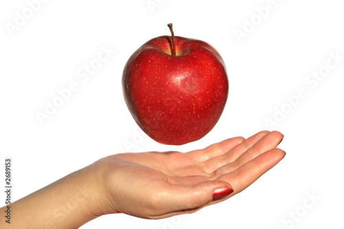 apple above a hand