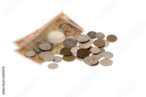 paper money and coins from  tahiti