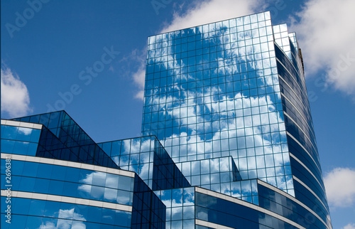 glass building in blue
