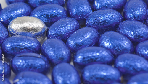 blue easter eggs with one silver egg