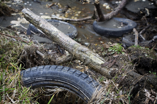 old tires in a pile of garbage