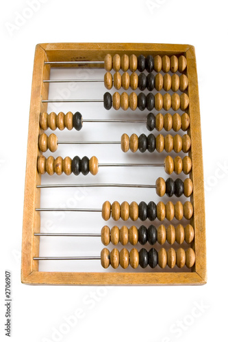 old wooden abacus with a calculated sum.