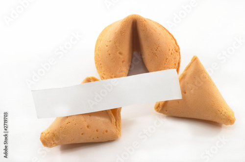 chinese fortune cookie open with blank paper, on w