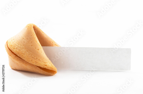 chinese fortune cookie with blank paper, on white