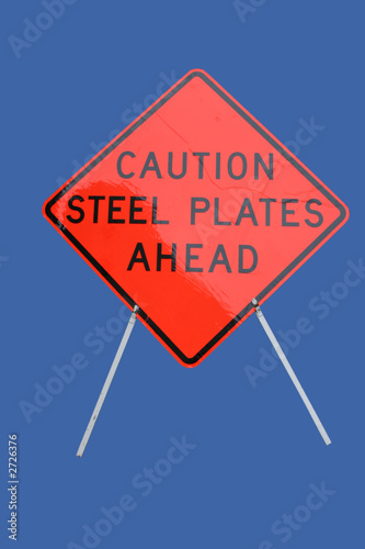 caution steel plates ahead sign