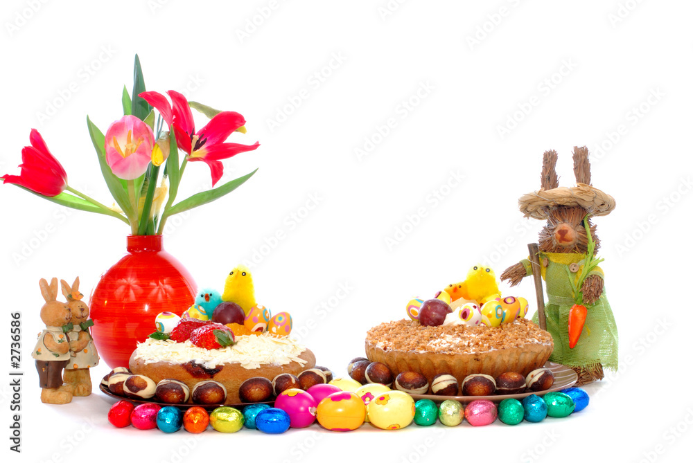 festive pastry, easter tart and tulips