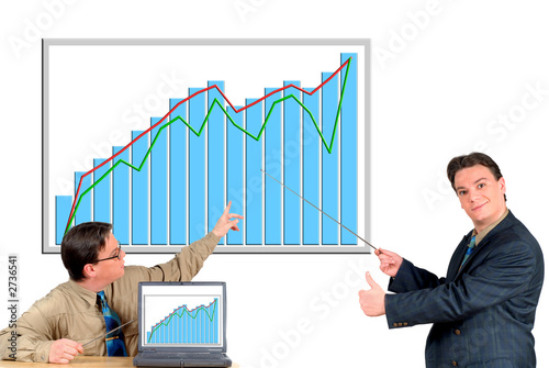 young businessman pointing to chart