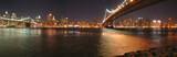 two bridges with brooklyn one by night, new york, panorama