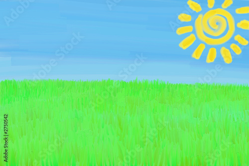child's drawing landscape (drawing with paint text