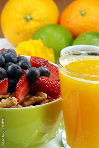 fruits, coffee and juice