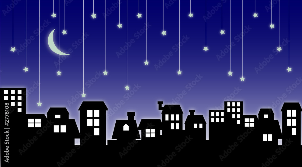 cityscape and falling stars