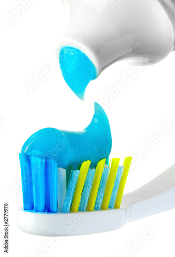 dental brush and tube with paste. photo