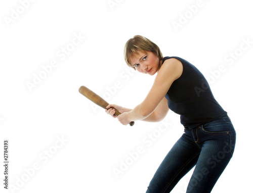 seruous girl with bat