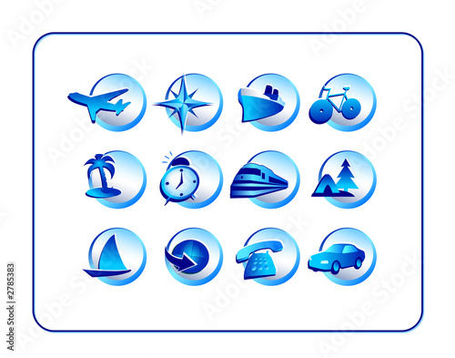 travel icon set - blue