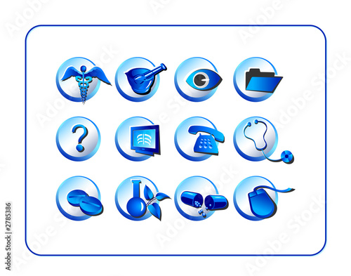 medical & pharmacy icon set, blue